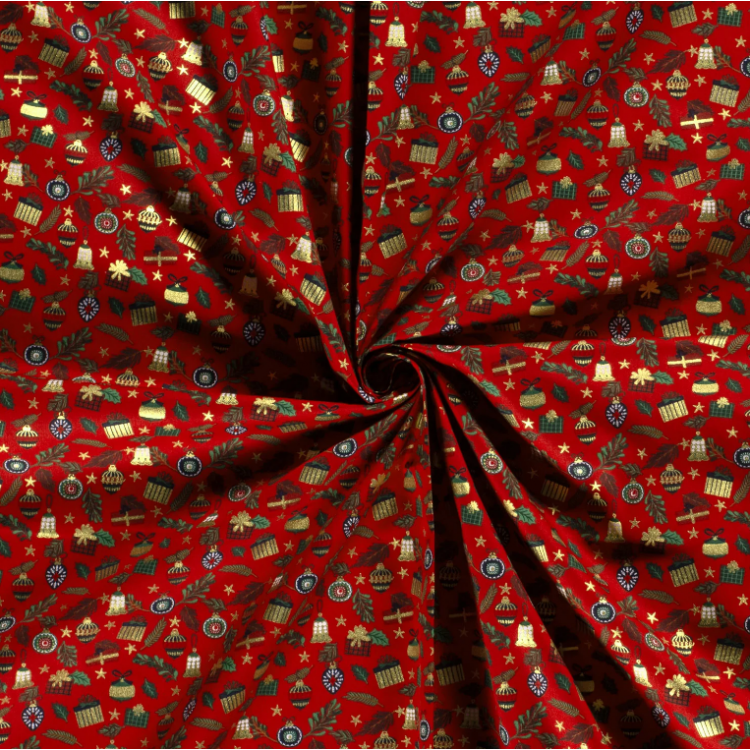 Tissu coton - Décoration de Noël rouge