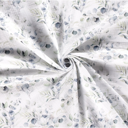 Tissu double gaze - Eucalyptus blanc