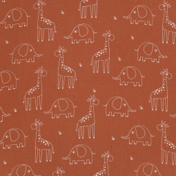 Tissu double gaze - Girafe bois rouge