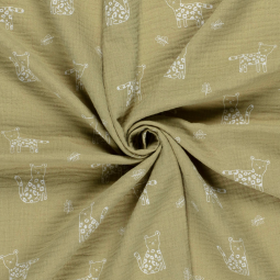 Tissu double gaze - Panthère vert olive