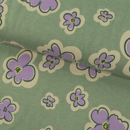 Tissu jersey coton - Emma lilas et vert