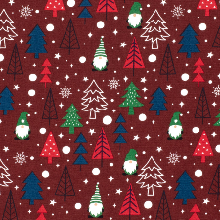 Tissu coton - Gnomes et sapin rouge