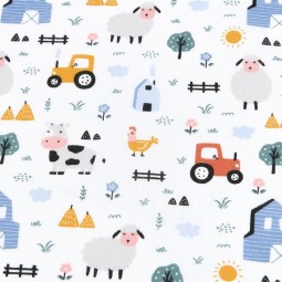 Tissu coton - Tracteur multicolore