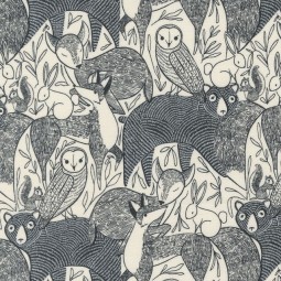 Tissu fantaisie - woodland wonder - black animals