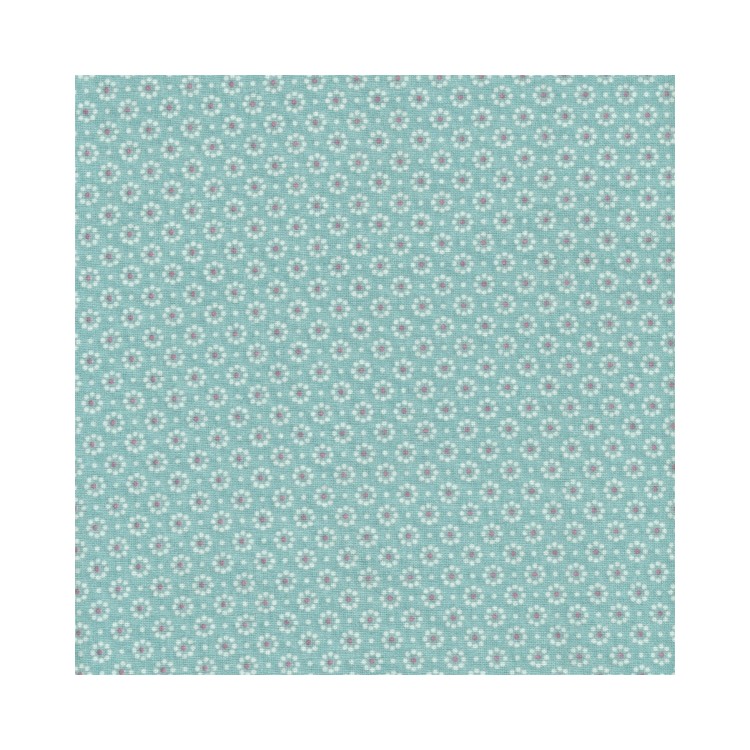 Tissu coton enduit - Belle fleur aqua sky