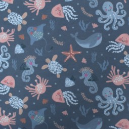 Tissu jersey coton - Ocean animal bleu