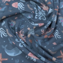 Tissu jersey coton - Ocean animal bleu