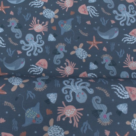 Tissu jersey coton - Ocean animal bleu