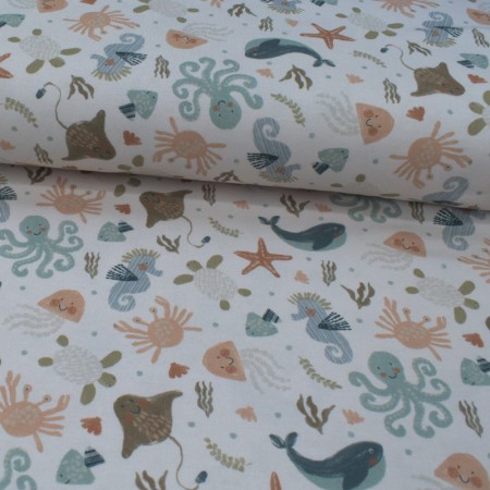 Tissu jersey coton - Ocean animal sable