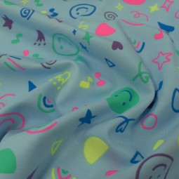 Tissu jersey coton - Doodles bleu