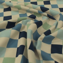 Tissu jersey coton - Damier bleu & vert