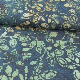 Tissu - Batik feuillage marine