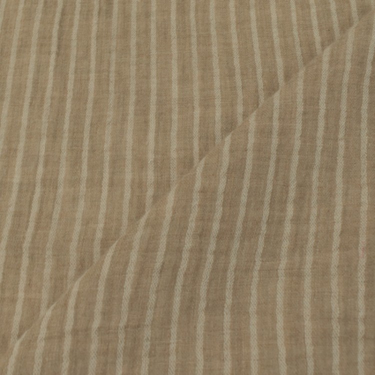 Tissu double gaze - Rayures fines écru beige