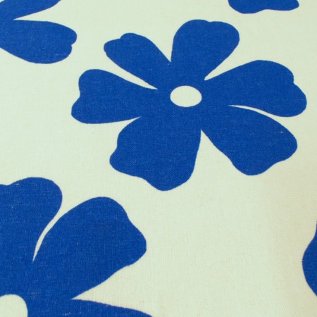 Tissu viscose lin - Fleurs bleu roi