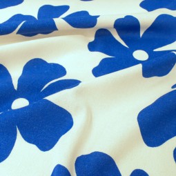 Tissu viscose lin - Fleurs bleu roi