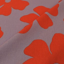 Tissu viscose lin - Fleurs rouges