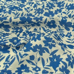 Tissu Broderie Anglaise - Fleurs bleues