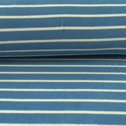 Tissu jersey éponge - Rayure écru sur bleu