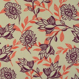 Tissu viscose lin - Bouquet rose et corail