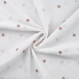 Tissu double gaze coton - Bronze hearts