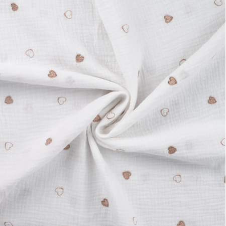 Tissu double gaze coton - Bronze hearts