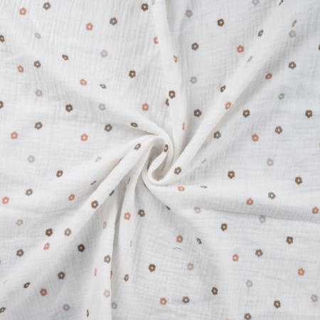 Tissu double gaze coton - Small flowers off white