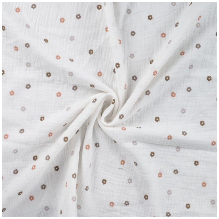 Tissu double gaze coton - Small flowers off white