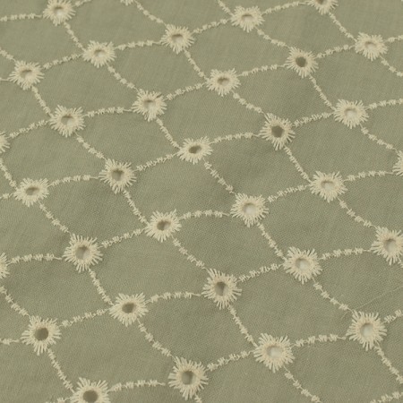 Tissu Broderie Anglaise - Leah kaki