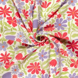 Tissu viscose lin - Fleurs vert citron