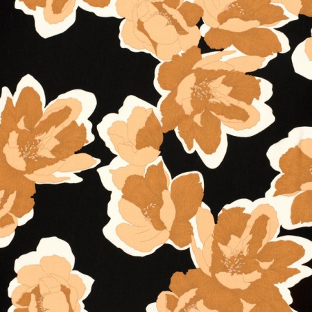 Tissu viscose - Crêpe fleurs noirs