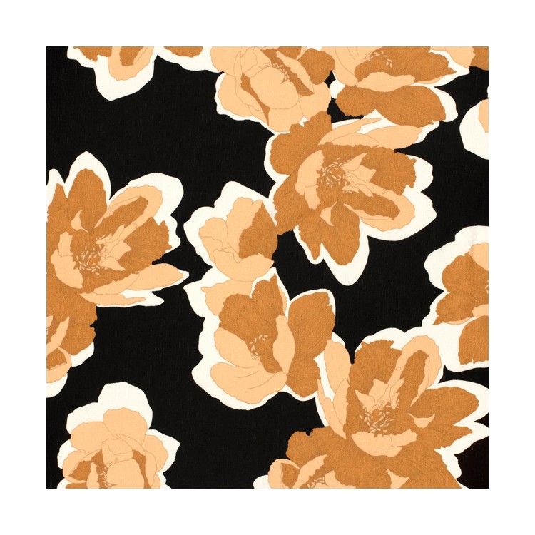 Tissu viscose - Crêpe fleurs noirs