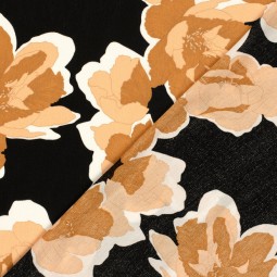 Tissu viscose - Crêpe fleurs noirs