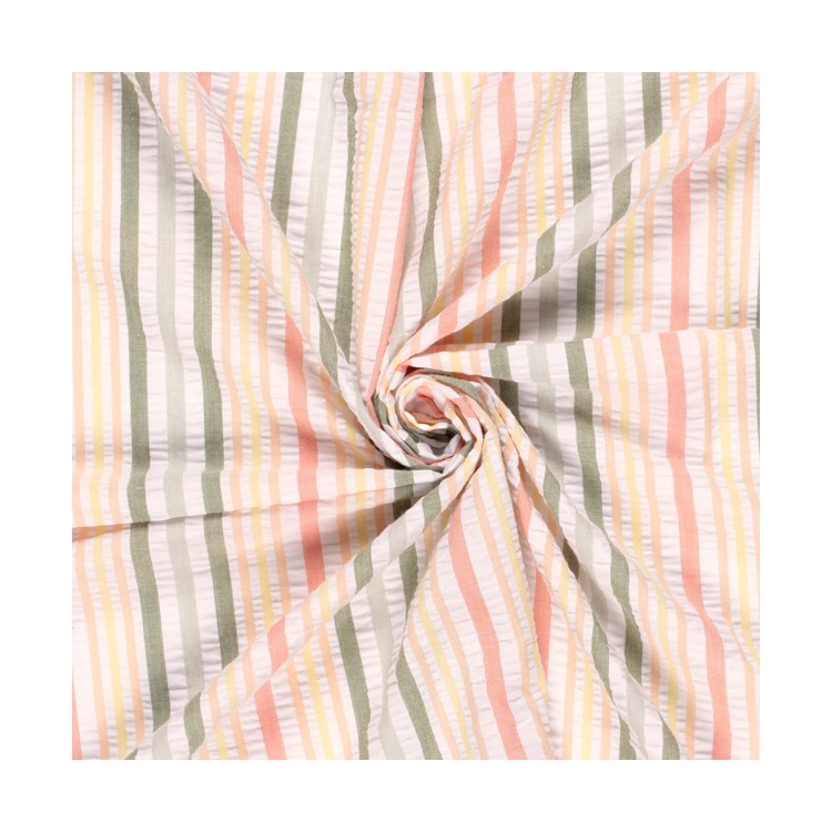 Tissu seersucker - Rayures multicolores