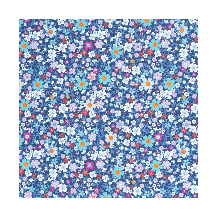 Tissu coton - Multi fleurs indigo