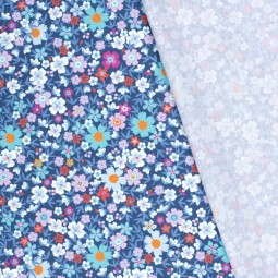 Tissu coton - Multi fleurs indigo