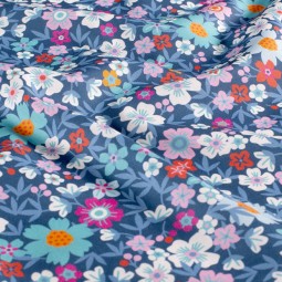 Tissu coton - Multi fleurs indigo