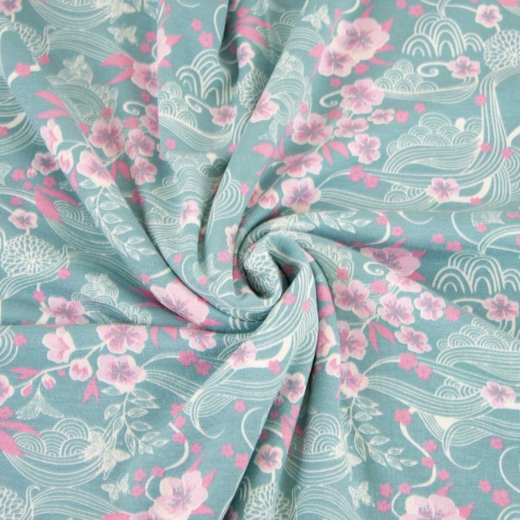 Tissu Katia Fabrics - Jersey viscose - Sakura butterfly