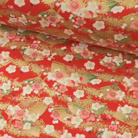 Tissu coton - Obi rouge