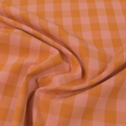 Tissu popeline - Carreaux orange et rose