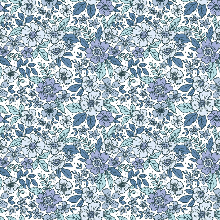 Tissu coton - Fleurs cobalt