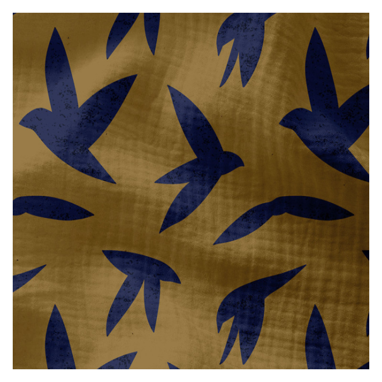 Tissu double gaze - Zozio ocre bleu