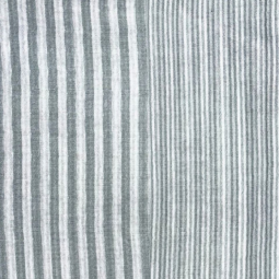 Tissu double gaze - Doubles rayures vert de gris blanc cassé