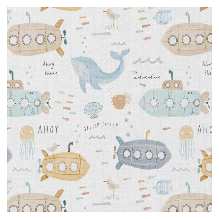 Tissu coton - Ahoy blanc bleu