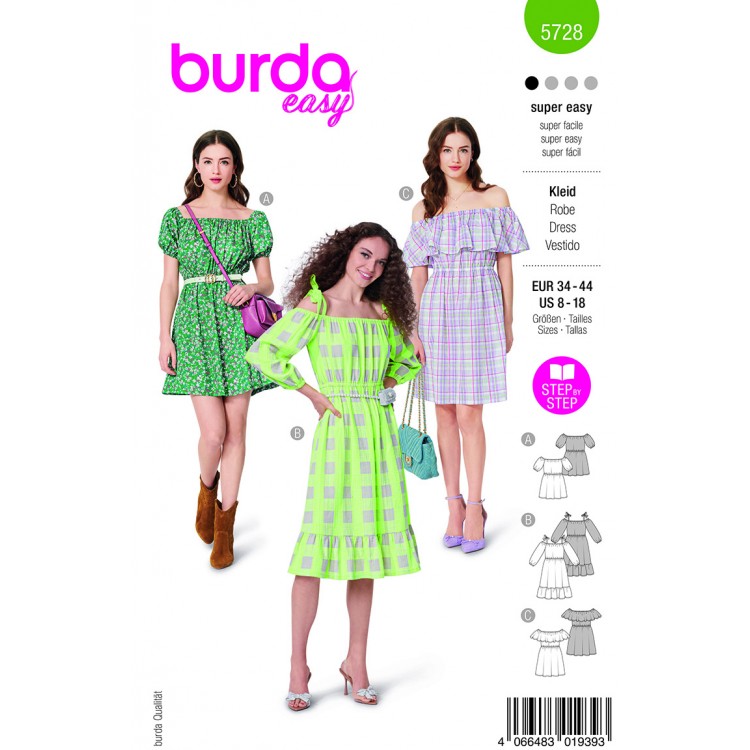 Patron Burda 5728 - Robe folk à volant