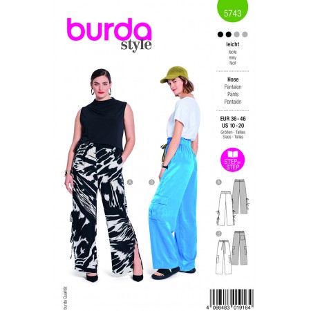 Patron Burda 5743 - Pantalon cargo fluide à taille élastique