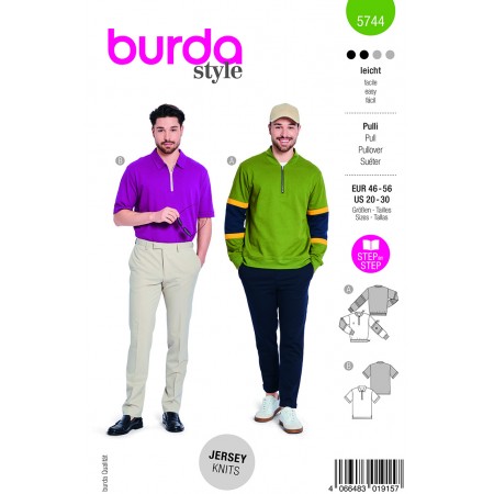 Patron Burda 5744 - Pullover zippé