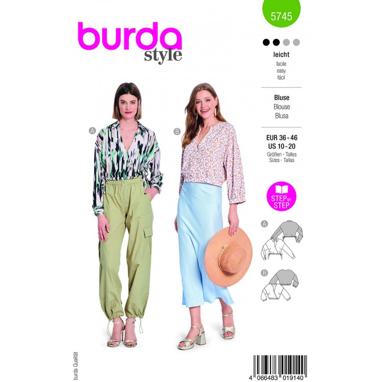 Patron Burda 5745 - Blouse à col croisé et épaules tombantes