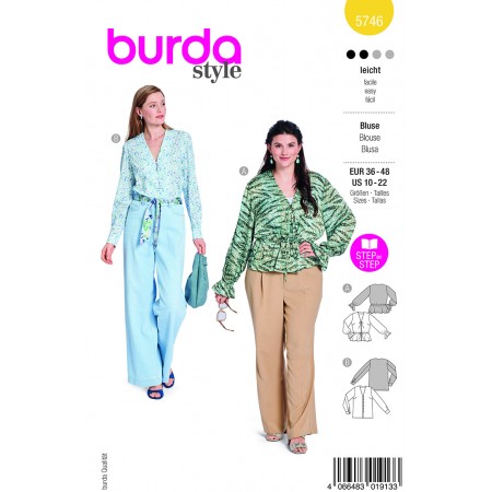 Patron Burda 5745 - Blouse à col V avec ou sans volants