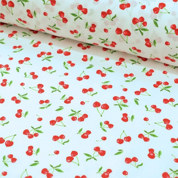 Tissu coton - Cerise blanc