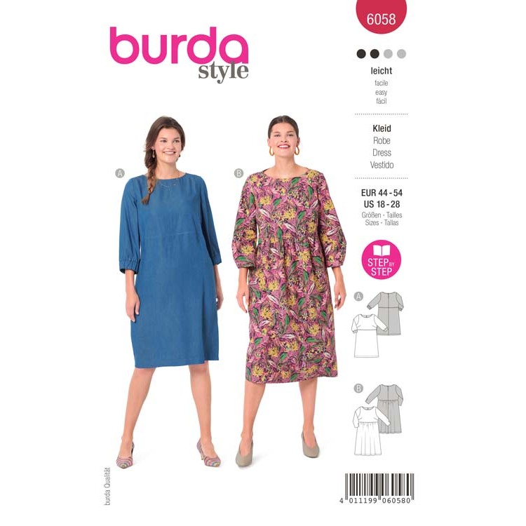 Patron Burda 6058 - Robe tombé fluide manches 3/4